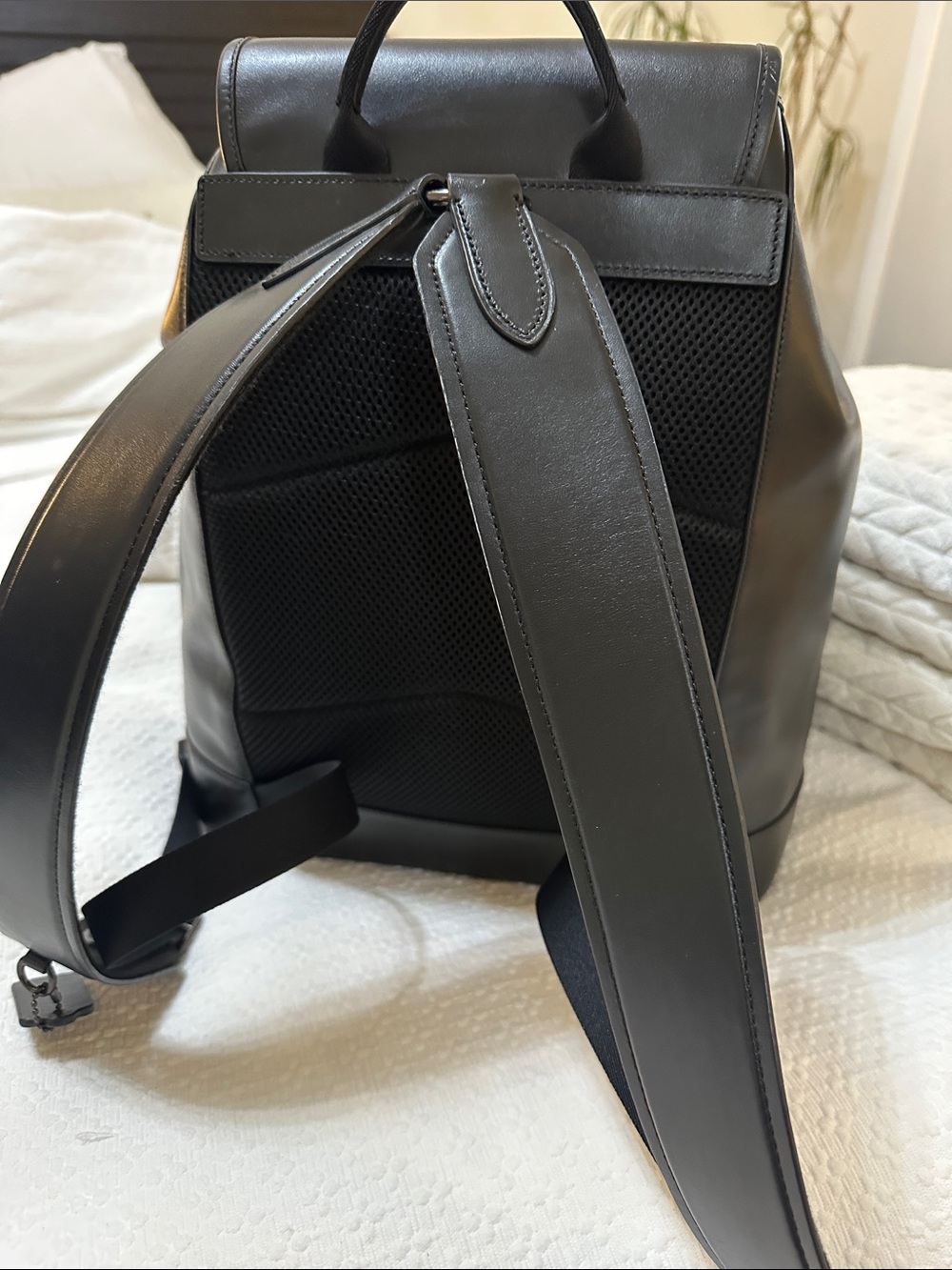 Coach Black Leather Men's Backpack with Front Pockets - Picture 4 of 7